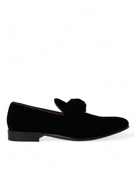 Dolce &amp; Gabbana Elegant Black Velvet Loafers - Men's Luxury Shoes