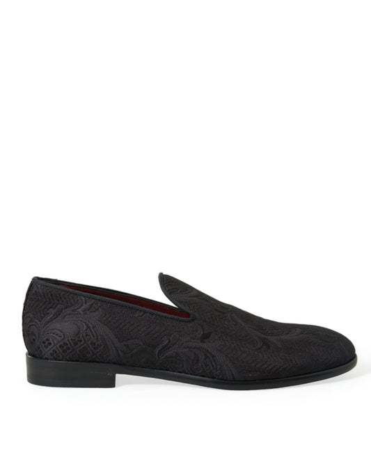 Dolce & Gabbana Elegante schwarze Brokat-Slipper