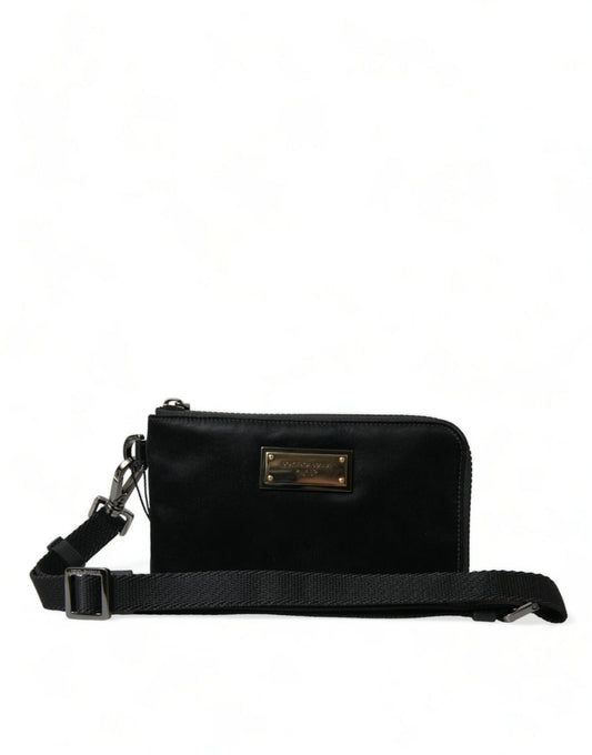 Dolce &amp; Gabbana Elegante borsa in pelle di nylon nera con dettagli argento