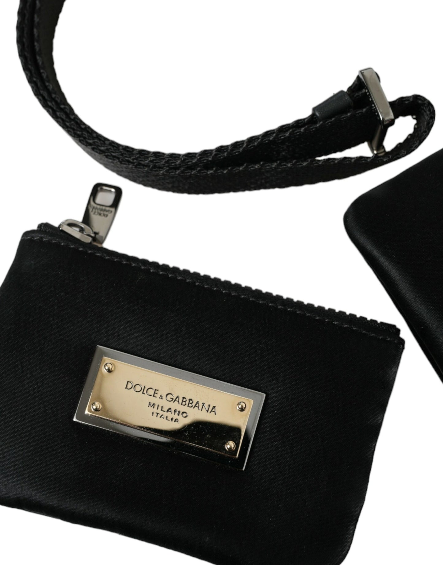 Dolce & Gabbana Elegante schwarze Nylon-Ledertasche mit silbernen Details