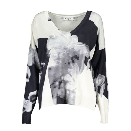 Desigual Pullover mit V-Ausschnitt und Kontrastdetails in Weiss