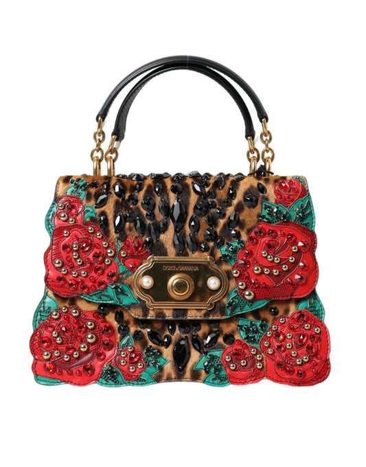 Dolce & Gabbana Tasche mit Leopardenmuster und roten Rosen