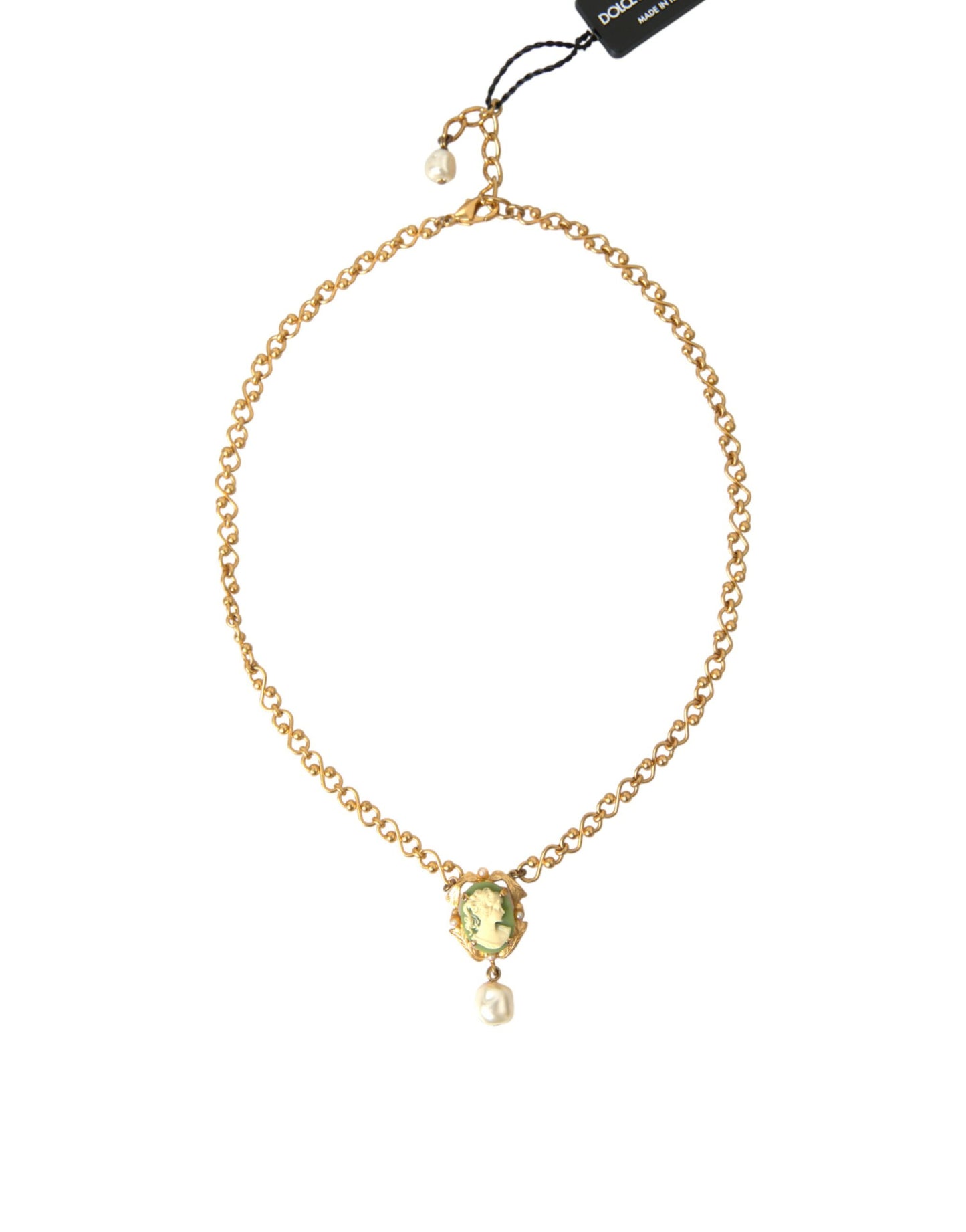 Dolce & Gabbana Gold Messing Kette Perle Anhänger Charme Halskette