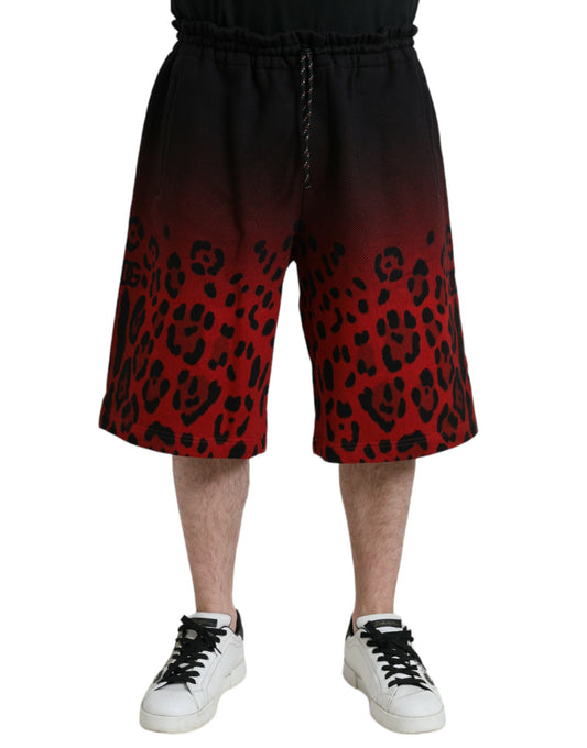 Dolce & Gabbana Rote Bermudashorts aus Baumwolle mit Leopardenmuster