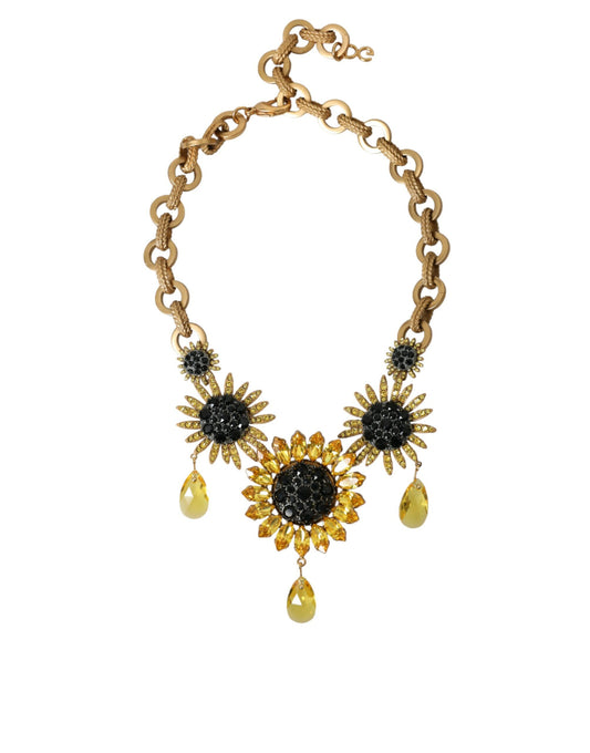 Dolce &amp; Gabbana Gold Tone Brass Sunflower Crystal Embellished Necklace