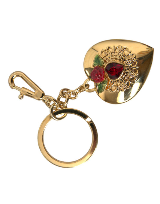 Dolce & Gabbana Metallic Gold Messing Herz Floral Anhänger Schlüsselanhänger Schlüsselring