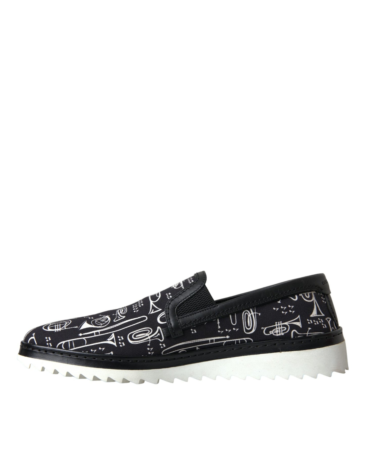 Dolce & Gabbana Schwarzes Instrument Druck Slip On Loafers Schuhe