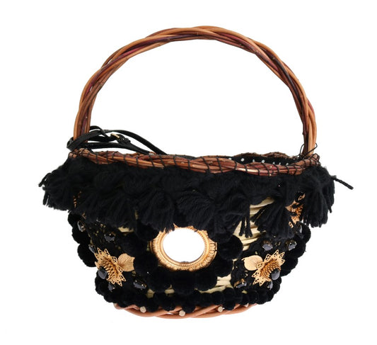 Dolce &amp; Gabbana Beige Black Straw Snakeskin Bag