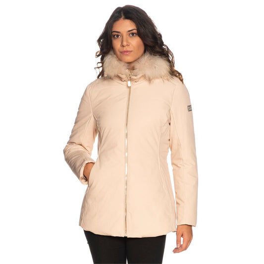 Yes Zee Beige Mittellange Jacke mit Kapuze