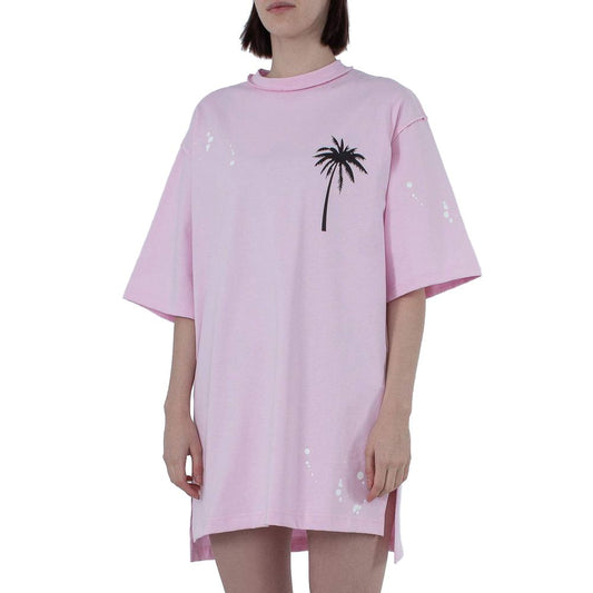 Comme Des Fuckdown Schickes rosa T-Shirt-Kleid aus Baumwolle mit einzigartigem Druck