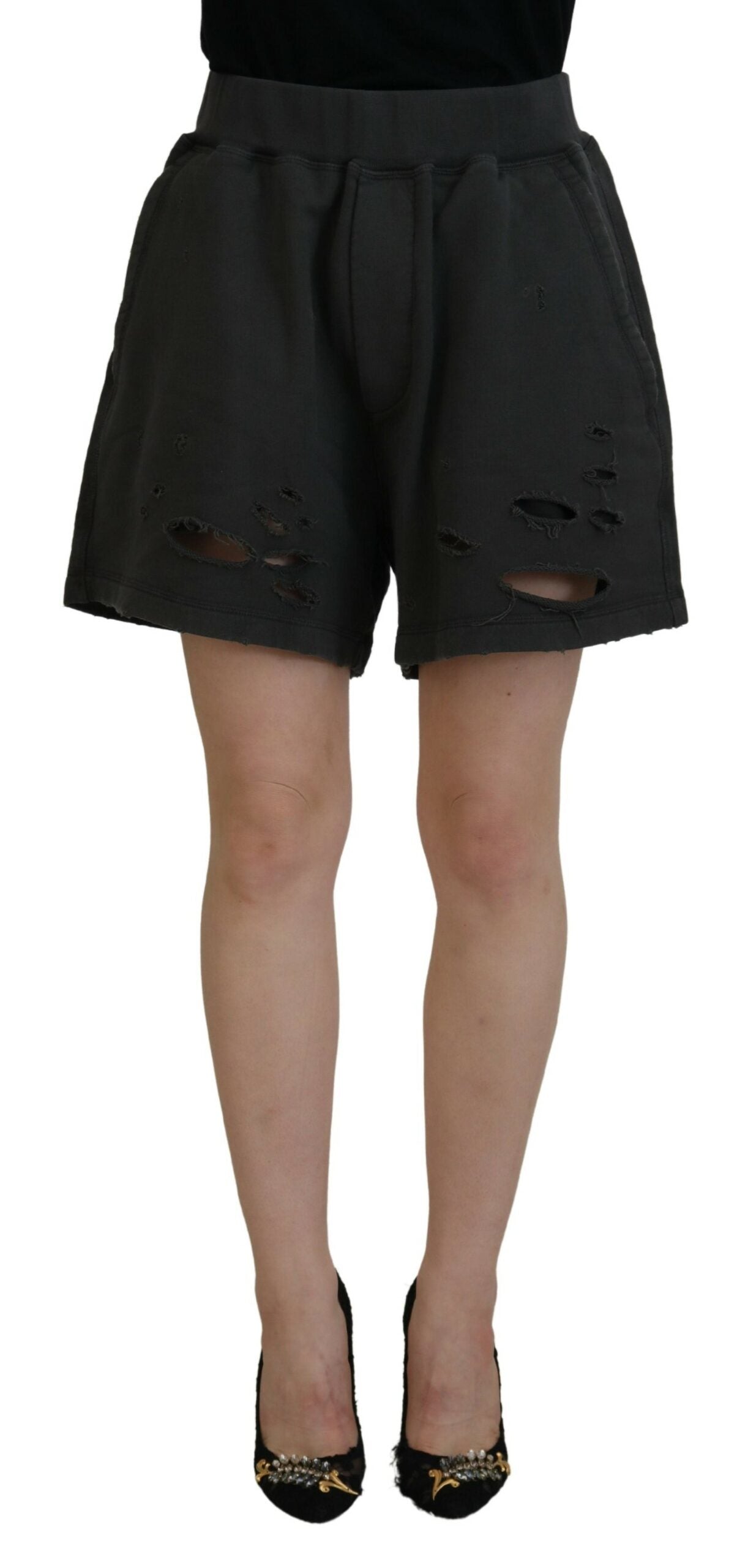 Dsquared² Schwarze Baumwoll-Shorts mit zerfetztem Detail