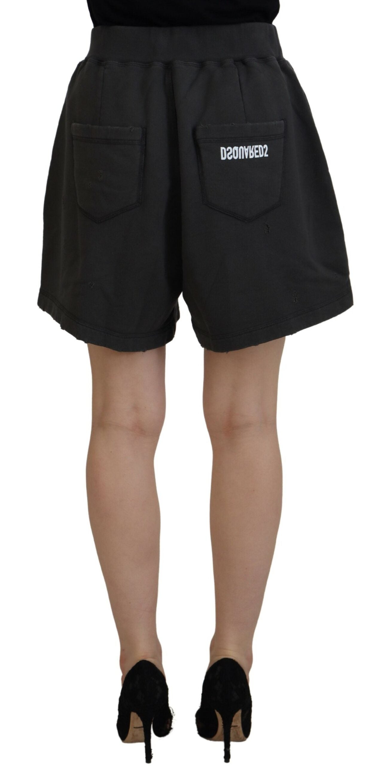 Dsquared² Schwarze Baumwoll-Shorts mit zerfetztem Detail