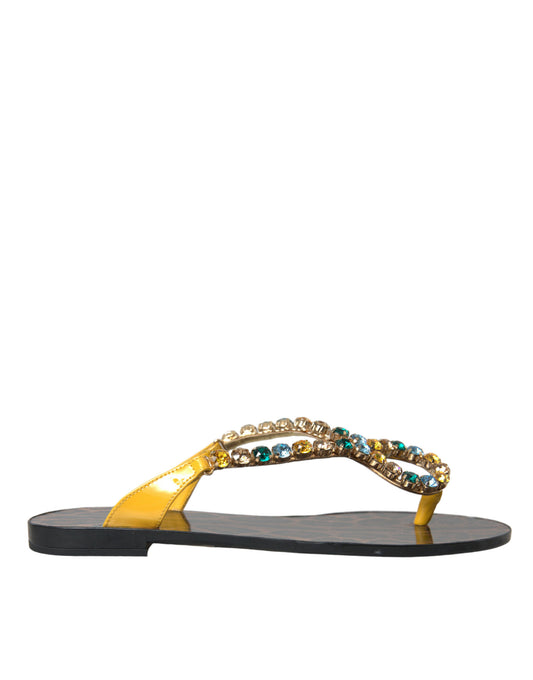 Dolce & Gabbana Senfgelbe Crystal Calf Leder Sandalen