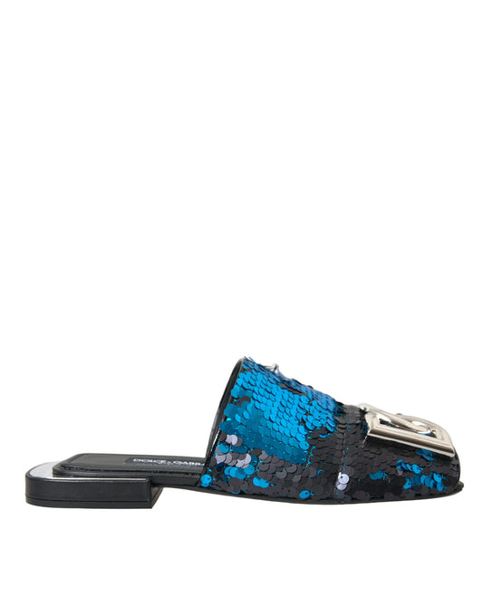 Dolce & Gabbana Blaue Pailletten Sandalen