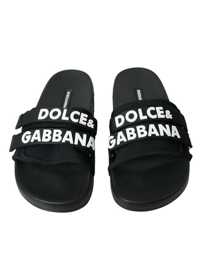 Dolce & Gabbana Schwarze Neopren Slides Flats Badepantoletten