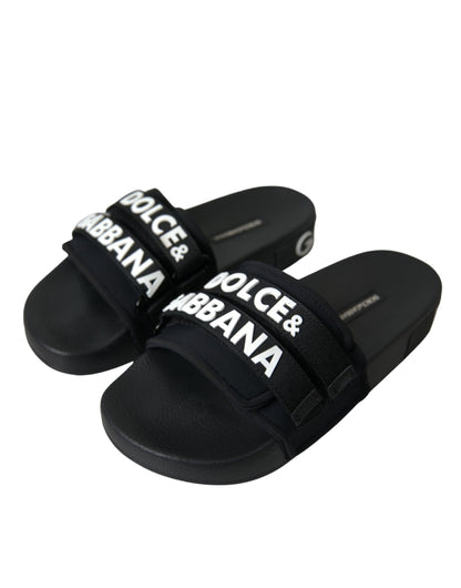 Dolce & Gabbana Schwarze Neopren Slides Flats Badepantoletten