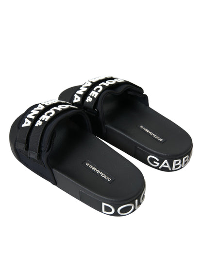 Dolce & Gabbana Schwarze Neopren Slides Flats Badepantoletten