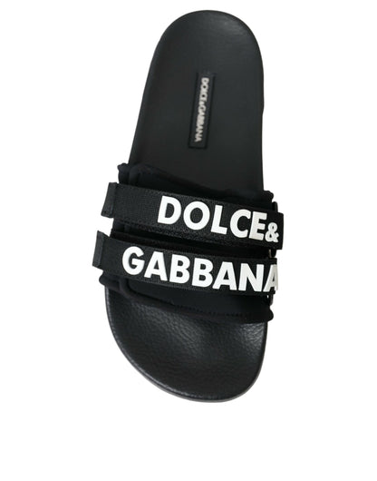 Dolce & Gabbana Schwarze Neopren Slides Flats Badepantoletten