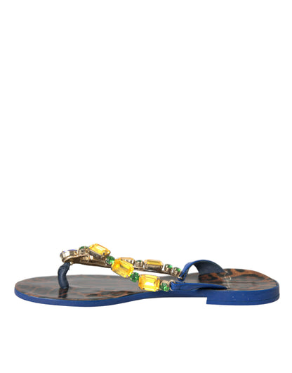 Dolce & Gabbana Blaue Crystal Calf Leder Sandalen