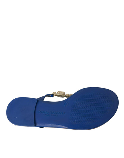 Dolce & Gabbana Blaue Crystal Calf Leder Sandalen