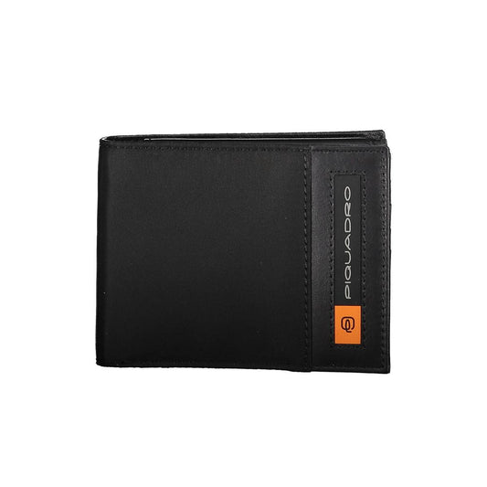 Piquadro Eco-Chic Schwarzes Portemonnaie mit Kontrastdetails