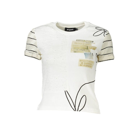 Desigual Chic white printed T-shirt with contrasting detail