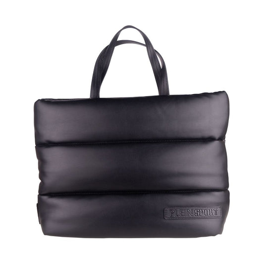 Plein Sport Elegante schwarze gepolsterte Shopper-Tasche aus Leder