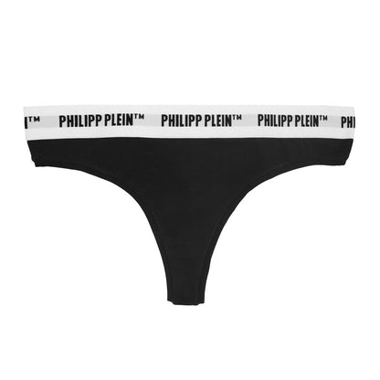 Philipp Plein Glatter schwarzer Logo-Tanga im Doppelpack