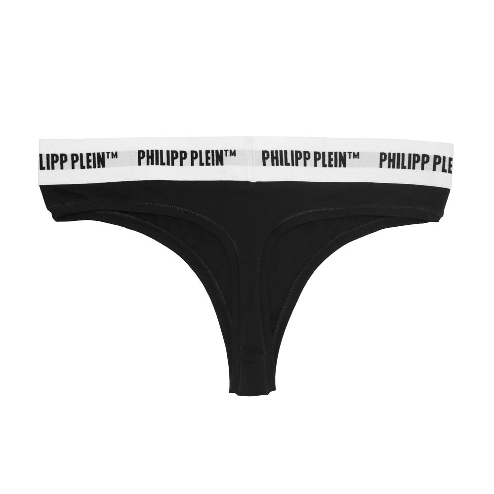 Philipp Plein Glatter schwarzer Logo-Tanga im Doppelpack