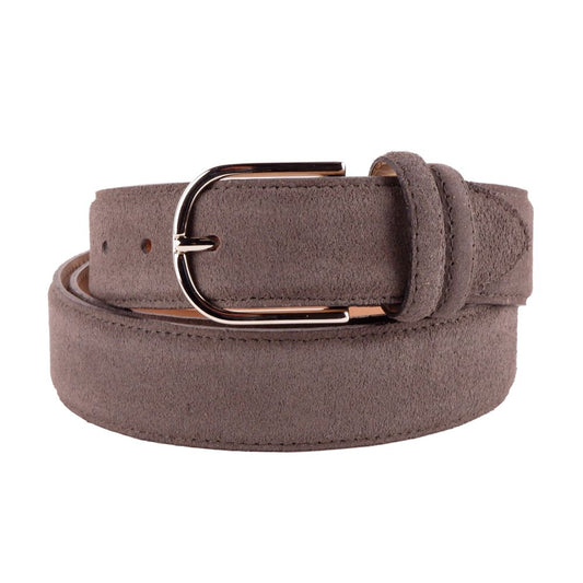 Made in Italy Elegant grey suede calfskin belt with brass buckle