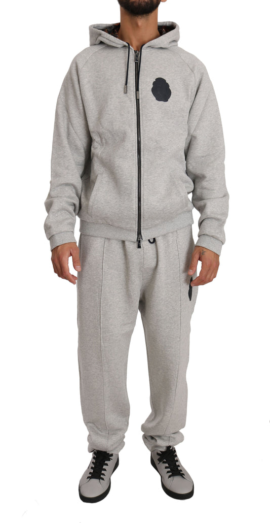 Billionaire Italian Couture Elegant grey cotton sweatsuit ensemble