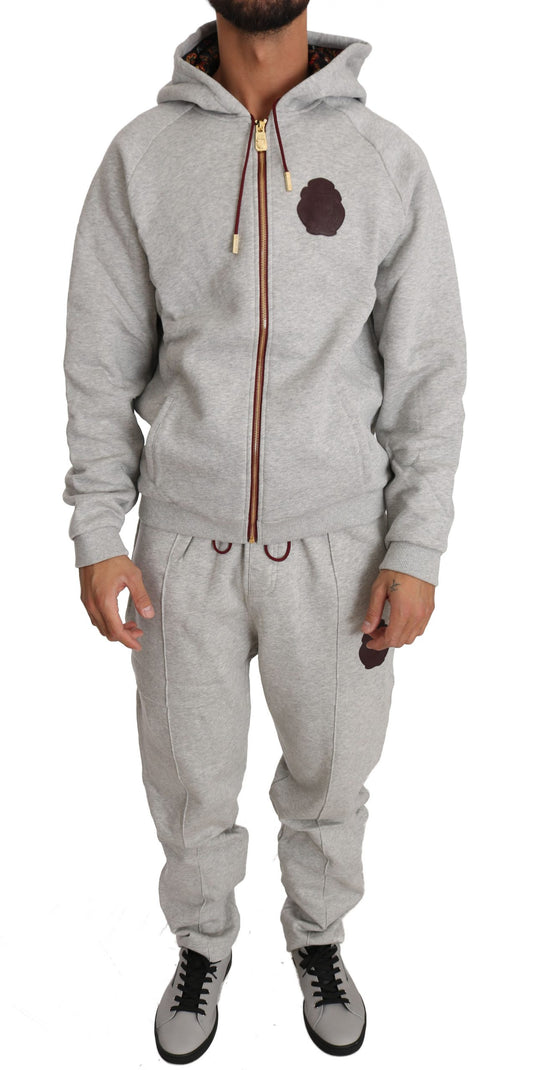 Billionaire Italian Couture Elegant grey cotton sweatsuit ensemble