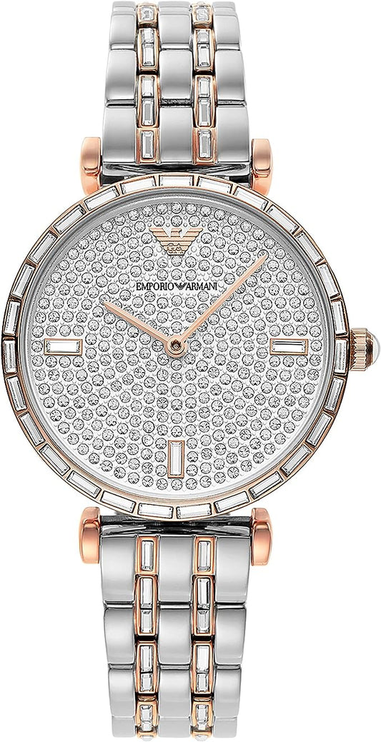 Emporio Armani Elegante zweifarbige Kristall-Pflaster-Uhr