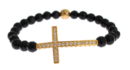 Nialaya Vergoldetes Sterling-Armband mit CZ-Diamant-Kreuz