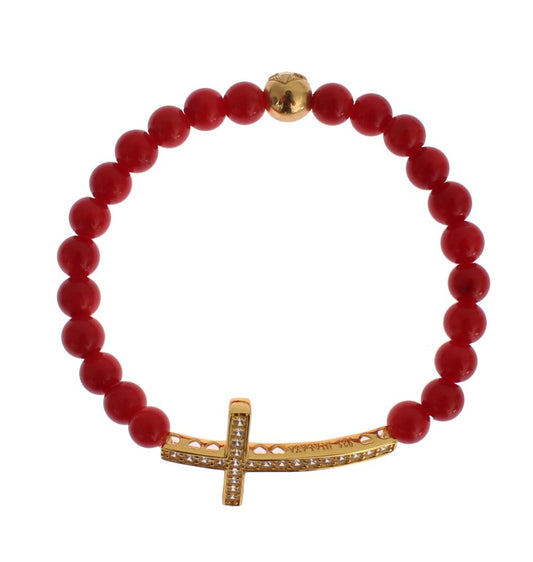 Nialaya Elegante bracciale realizzato in oro e perle di corallo rosso