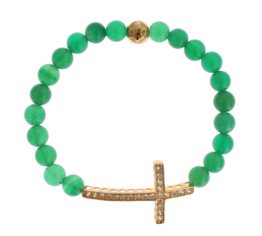 Nialaya Elegante bracciale realizzato in giada verde e perla placcata oro