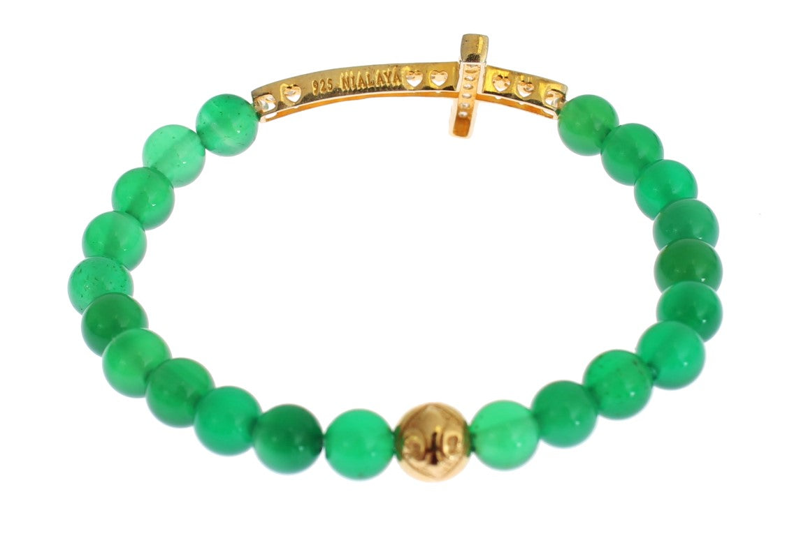 Nialaya Elegantes Armband aus grüner Jade und vergoldeter Perle