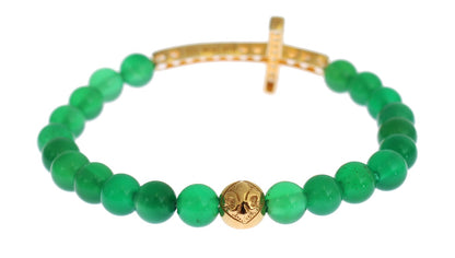 Nialaya Elegantes Armband aus grüner Jade und vergoldeter Perle