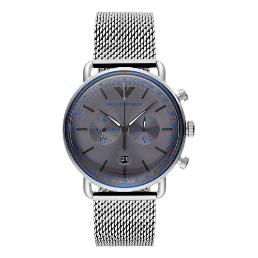 Emporio Armani chronograph watch in silver steel